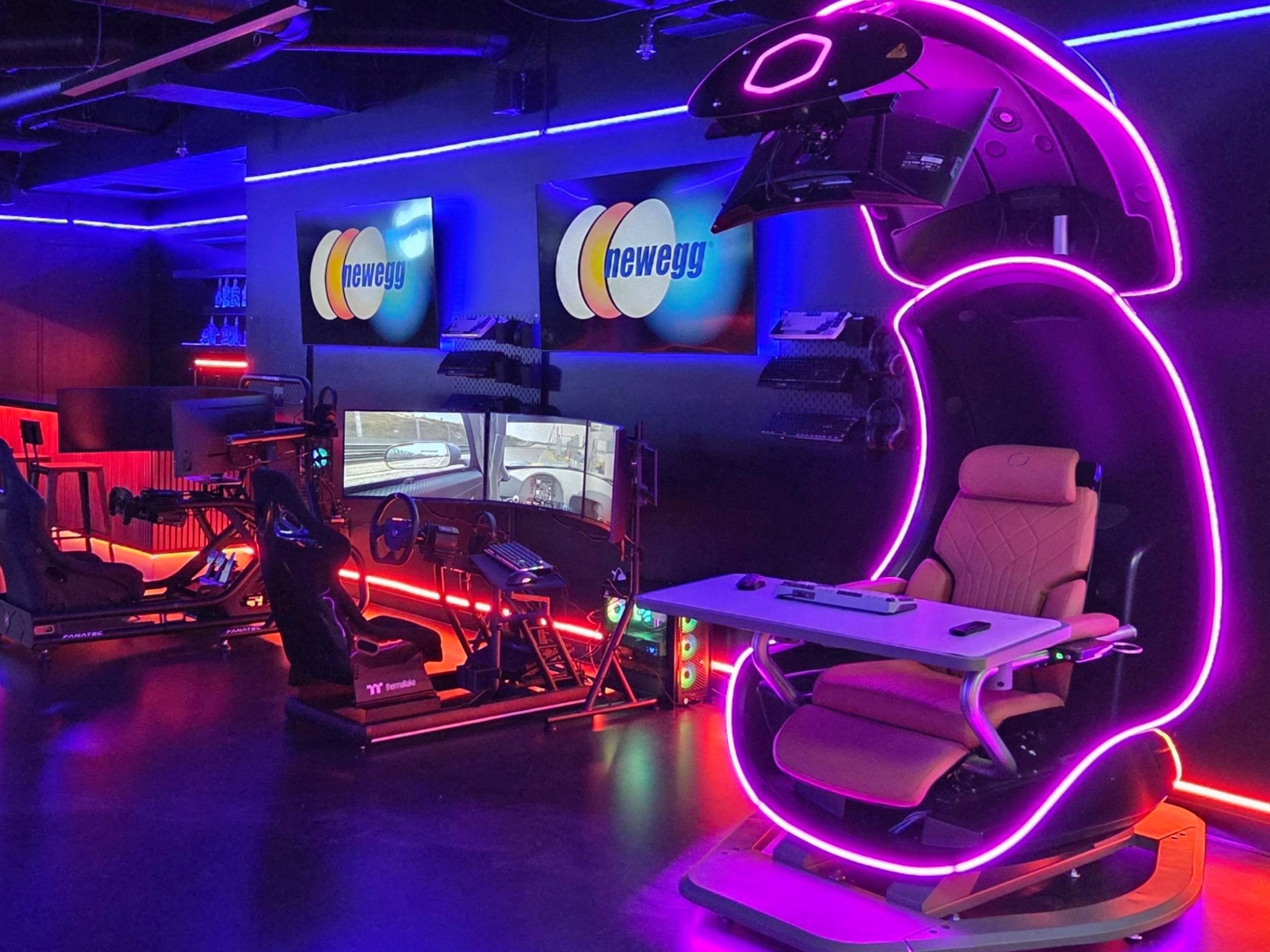 Newegg PC Gaming arena in headquarters with VR and immersive tech in view